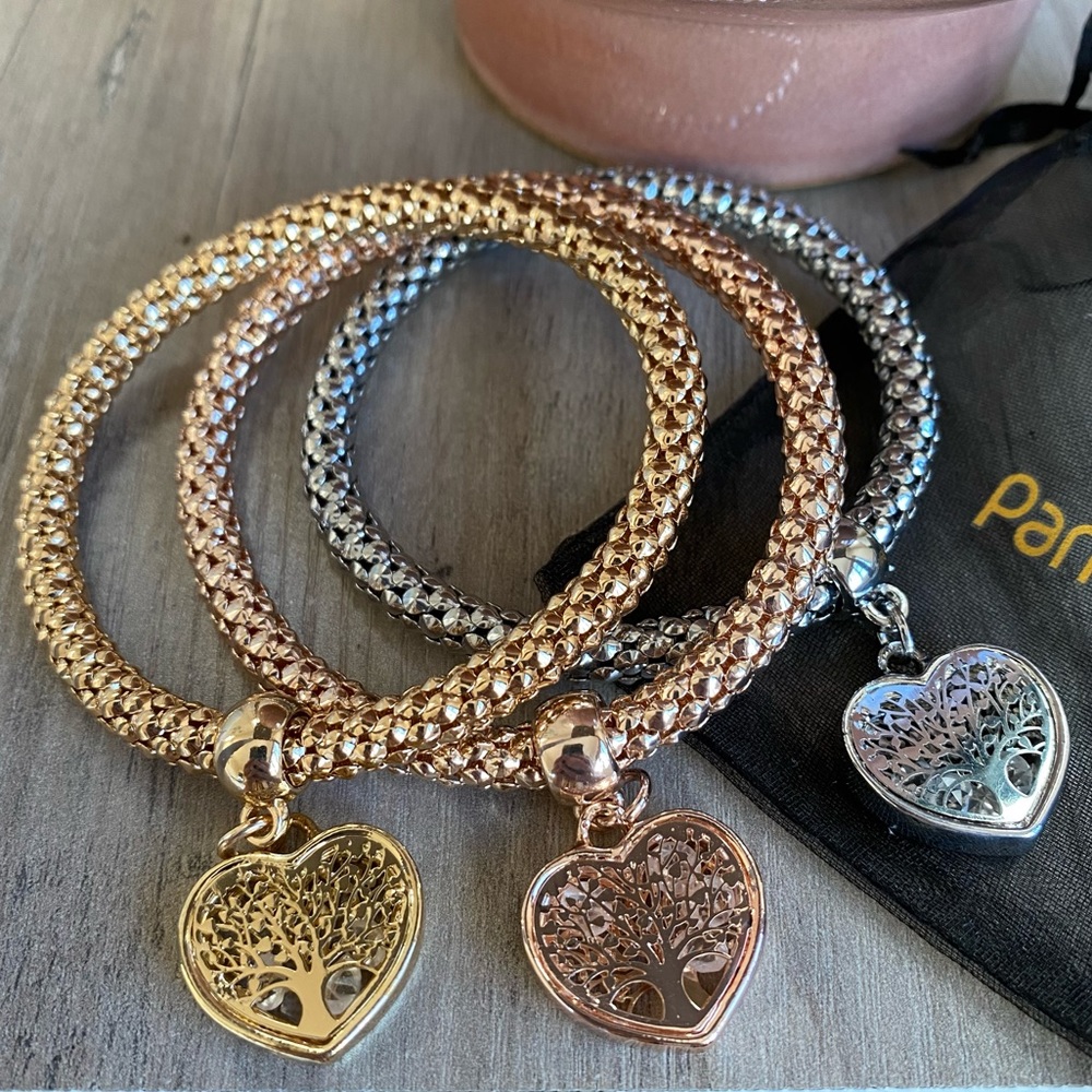 ❌SOLD❌ Pandora’s Box Tree Heart Charm Bracelets - Set of 3 with Jewelry Bag